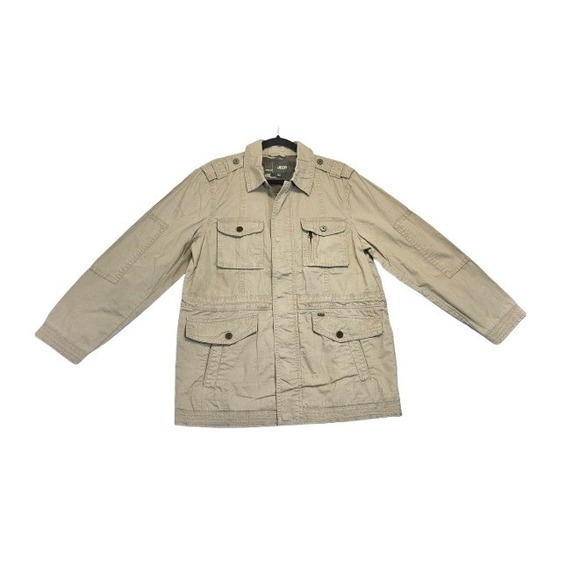 Jeep ® Jacket Mens M Khaki Military Cargo Utility Safari Field Army Zip Coat - Picture 1 of 6